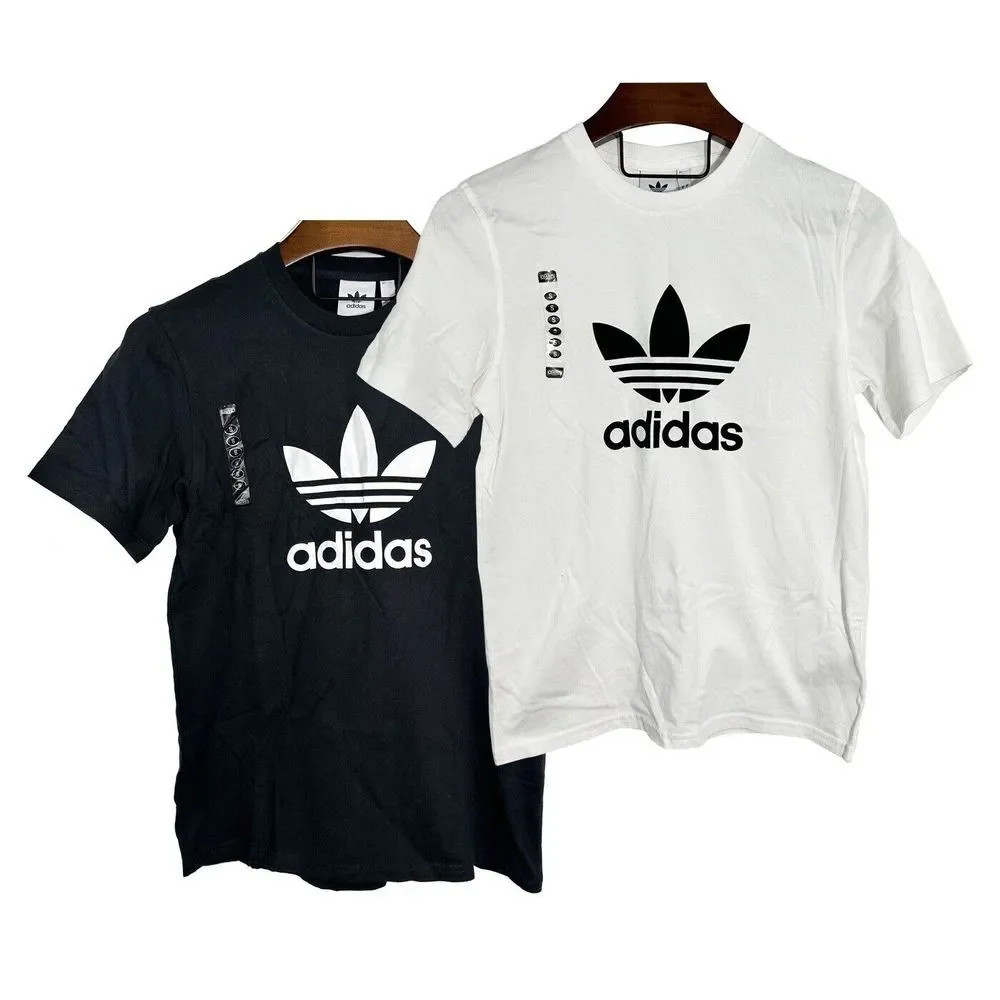 Lot Of 2 Adidas Trefoil Logo Classic Cotton T-Shirt‎ White/Black CW070 CW0710